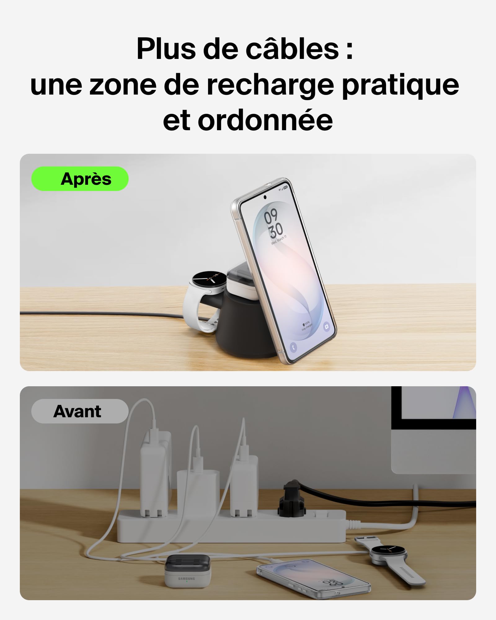 Belkin UltraCharge Station sans Fil 3-en-1 avec Qi2, 25 W - Noir | Chargeur Magnétique Qi2.2, USB-C, Chargeur Sans Fil Pour iPhone, Galaxy, Écouteurs, Montre Connectée, Adaptateur Secteur 45 W