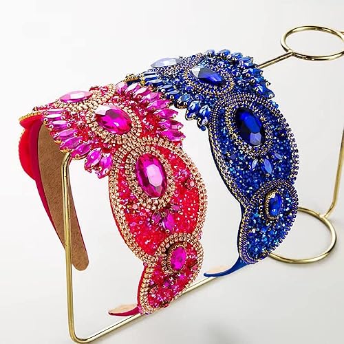 Miniatura 2 de Diadema de moda para mujer, diadema decorativa de diamantes de imitación anchos para mujer, accesorios para el cabello para mujeres y niñas (azul