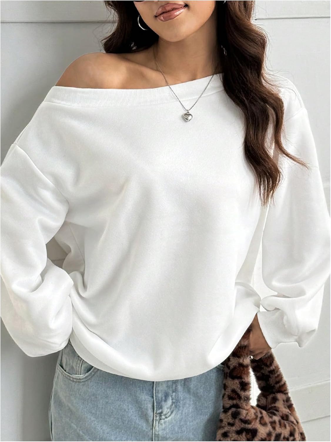 MakeMeChic Women's Off The Shoulder Sweatshirt Tops Long Sleeve Oversized Sweatshirts - Image 3