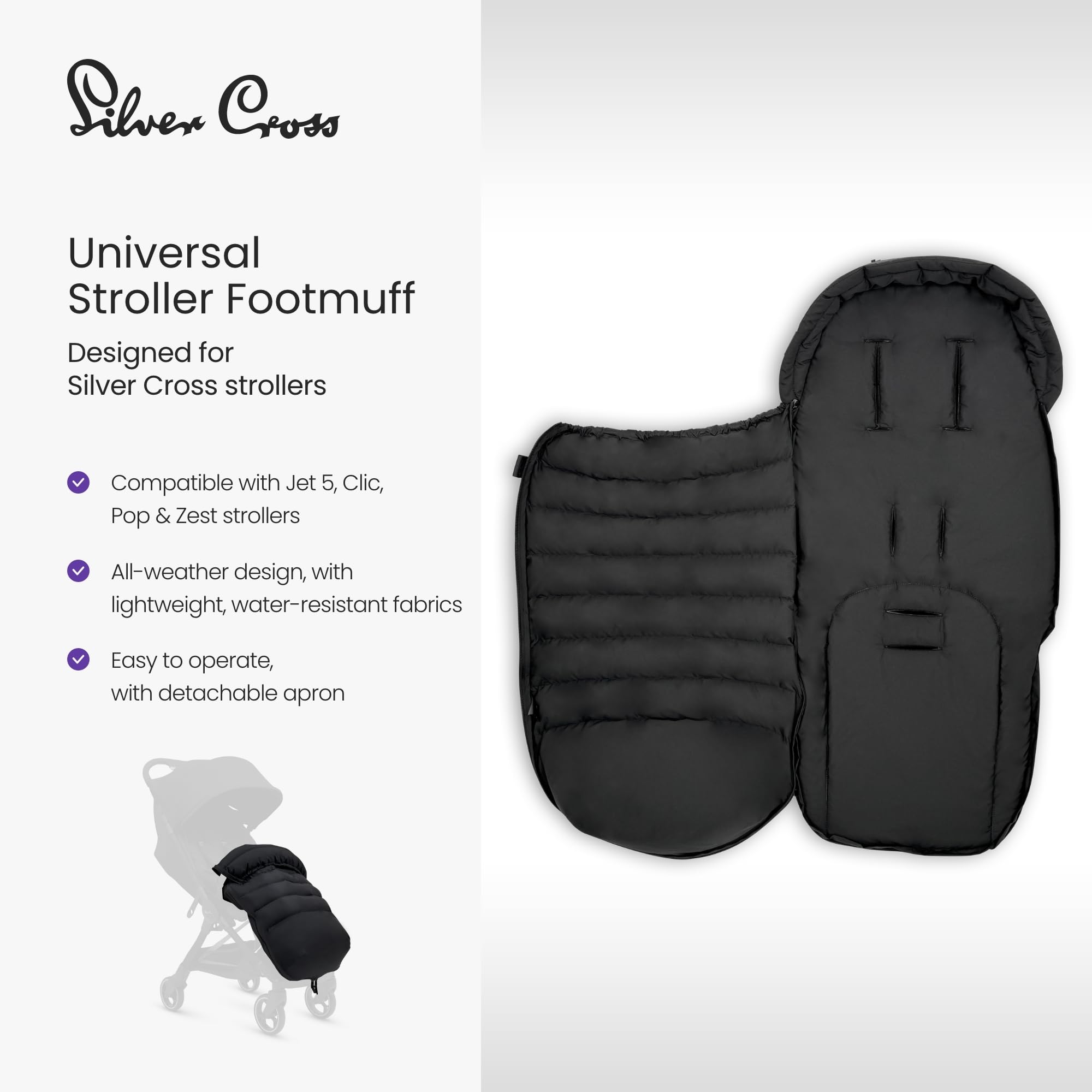 Silver Cross S - Chancelière universelle - Compatible avec toutes les poussettes Silver Cross - Clic 2, Jet 5, Pop 2