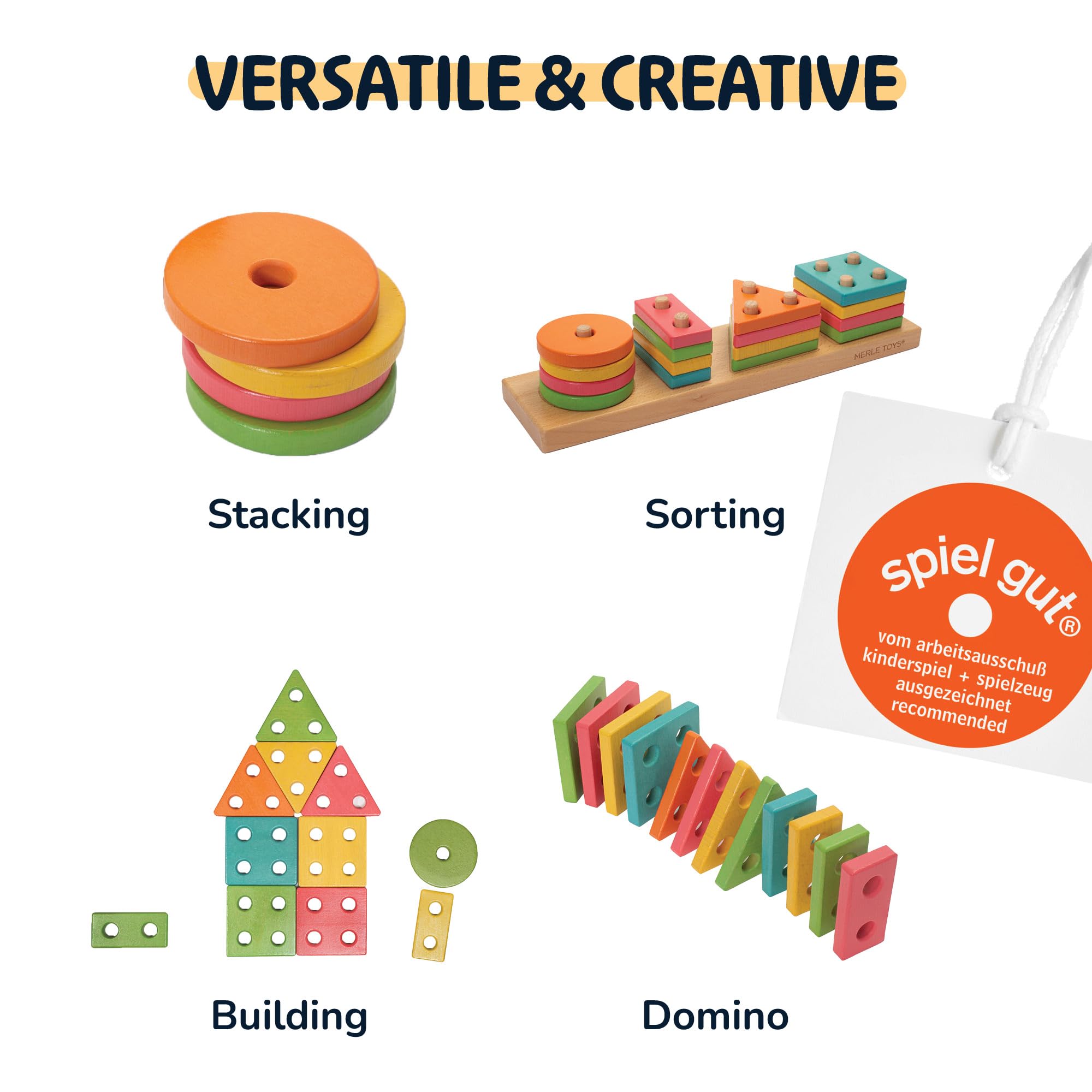 Merle Toys® Wooden Shape Sorter for 1 Year Old, 100% Beech Wood, Wooden Stacking Toys with 16 Rounded Colourful Shapes - Image 4