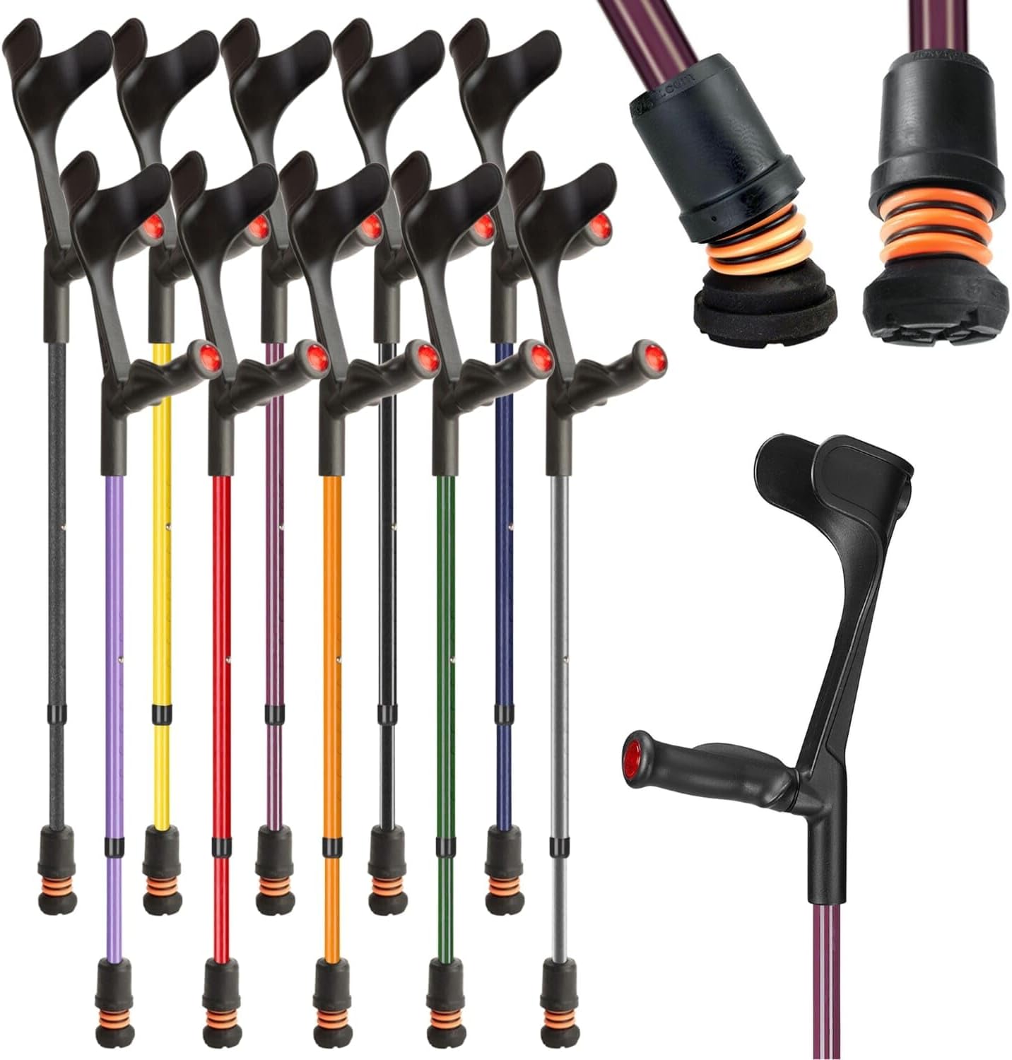 Flexyfoot Shock Absorbing Comfy Grip Adjustable Crutch - BlackBerry - Left Handed | Improves Safety, Improves Comfort, Reduces Shocks & Jarring