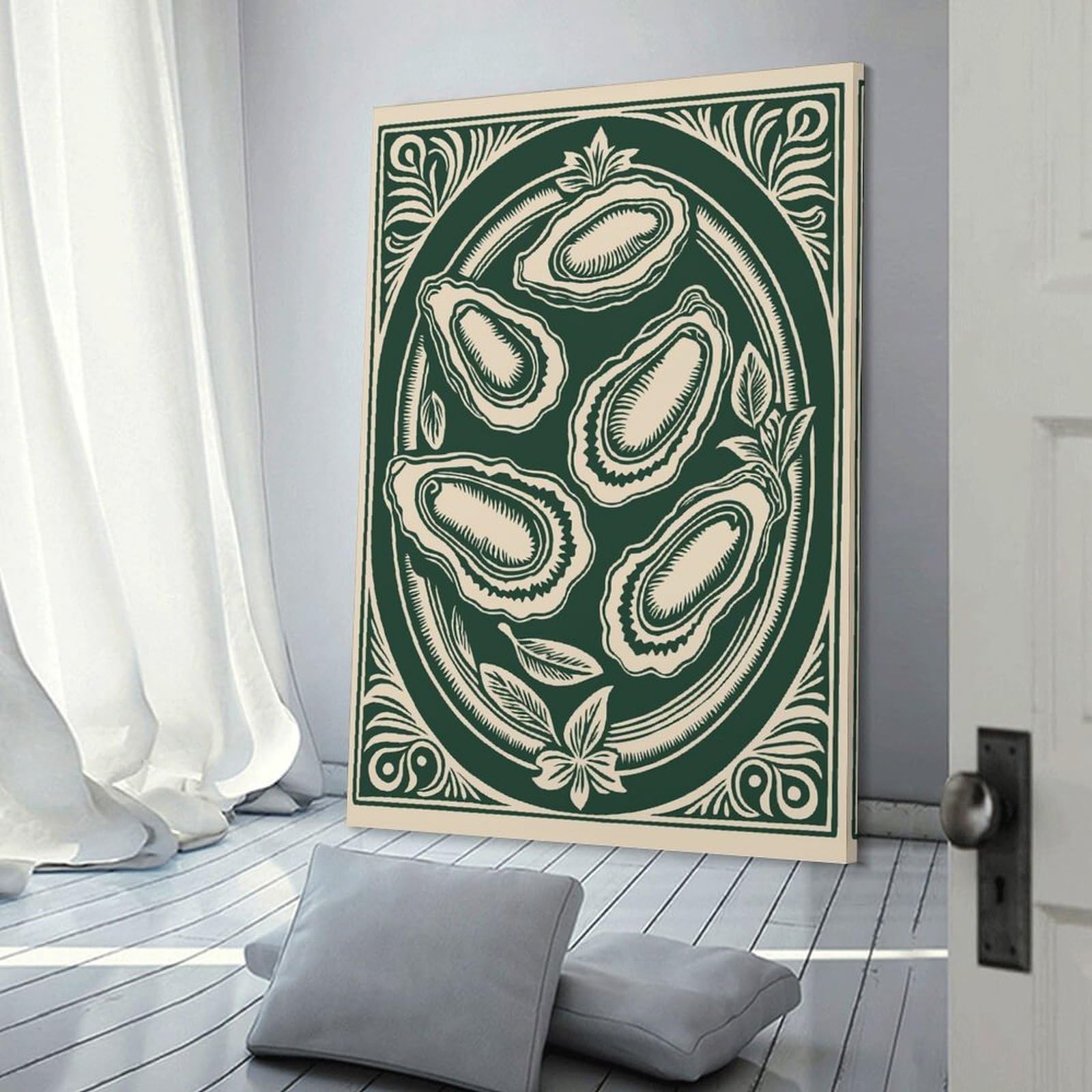 Junmoney Decorative Canvas Print Oysters on A Plate Illustration, 08x12inch(20x30cm), for Home Office, Desk Area Or Studio, Home Office Artwork with Decorative Appeal
