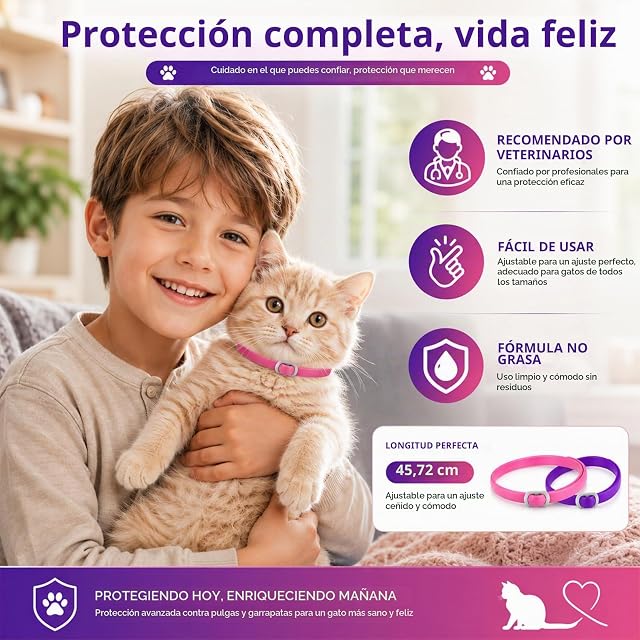 Foto 7 de 7 de 4 Pcs Garrapatas Antipulgas para Gatos, Collar Antipulgas para Gatos, Ajustable, Impermeable