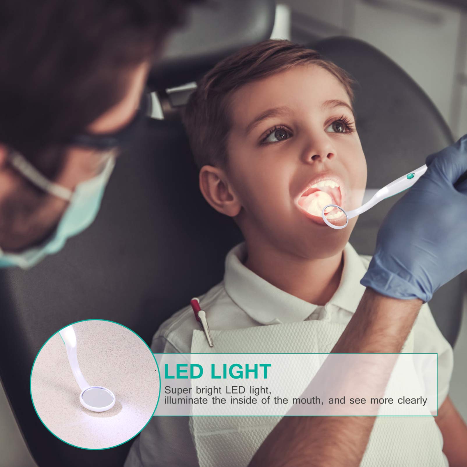 EXCEART Lustro dentystyczne ze światłem Przeciwmgielne Usta Lustro Kontroli Zęby LED Lustro Przeciwmgielne Zakrzywione Kąt Dentysta Oral Care Tool dla Domu Opieki Stomatologicznej
