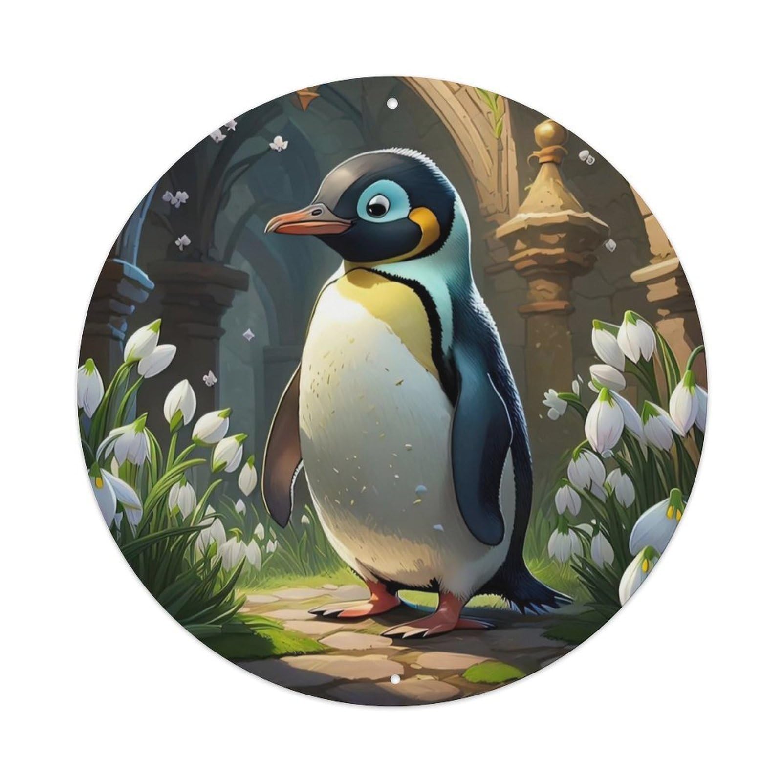 Animal Artwork Curious Little Penguin Vintage Metal Tin Sign Plaque Wall Decor for Cafe, Club Bar, Office, Garden Metal Poster 8x8Inch