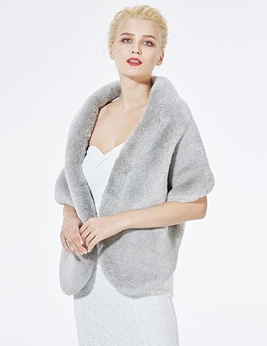 Miniatura 3 de BEAUTELICATE Chal de piel sintética para mujer, estolas de boda de invierno para fiesta de noche nupcial