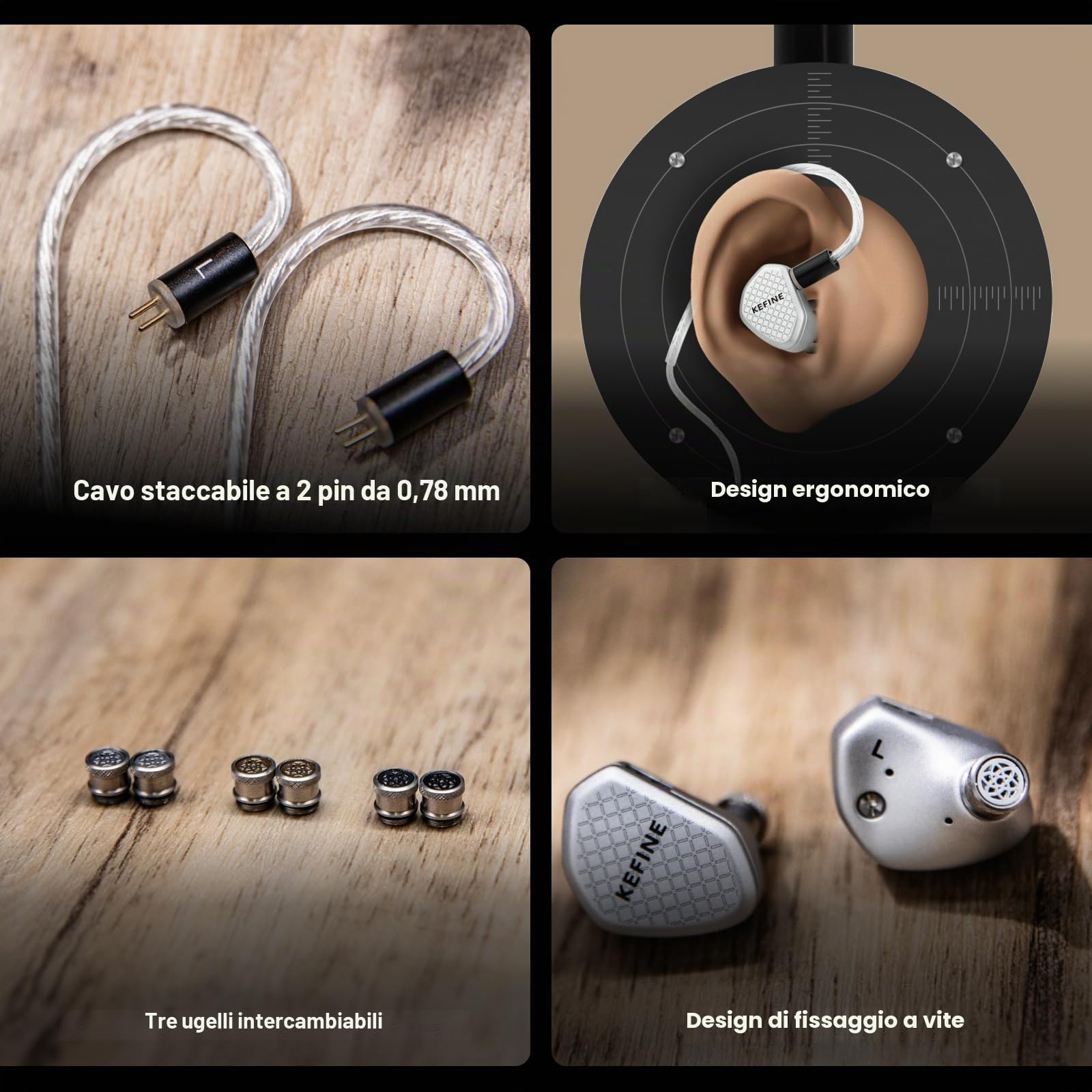Linsoul Kefine Klean In Ear Monitor,Cuffie con Driver Dinamico con Diaframma DLC 10mm,Auricolari da Gioco,Ugelli Sostituibili,Cavo Placcato Argento Staccabile per Audiofili (Senza Mic 3.5mm, Argento)