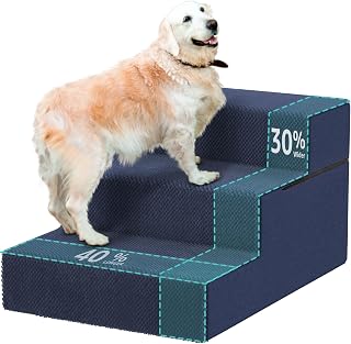 YENING Large Dog Stairs for High Beds - Extra Wide Pet Steps for Large Dogs to Get on Tall Bed 3 Deep Step Cat Ramp for Couch Navy Blue