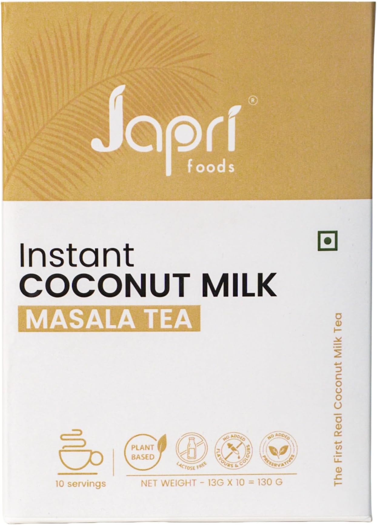 Japri Instant Coconut Milk Masala Tea Premix | Japri Foods | Plant Based Tea | Lactose Free | Dairy Alternative | Masala tea | Instant Tea Premix | Vegan Friendly Tea Premix | 13g x 10 sachets (130g) | Pack of 1