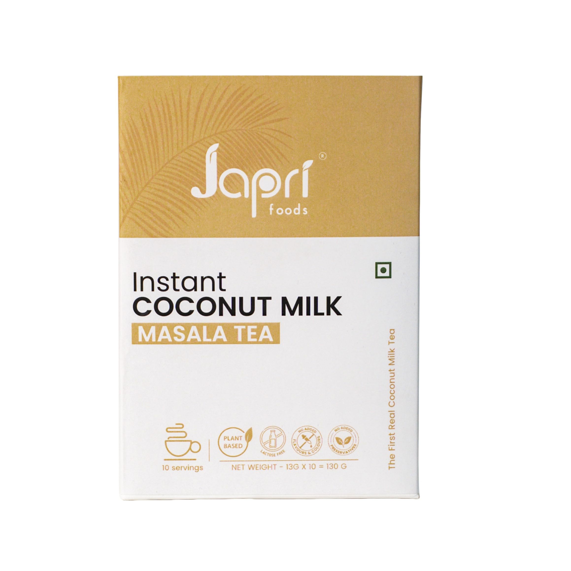 Japri Instant Coconut Milk Masala Tea Premix | Japri Foods | Plant Based Tea | Lactose Free | Dairy Alternative | Masala tea | Instant Tea Premix | Vegan Friendly Tea Premix | 13g x 10 sachets (130g) | Pack of 1