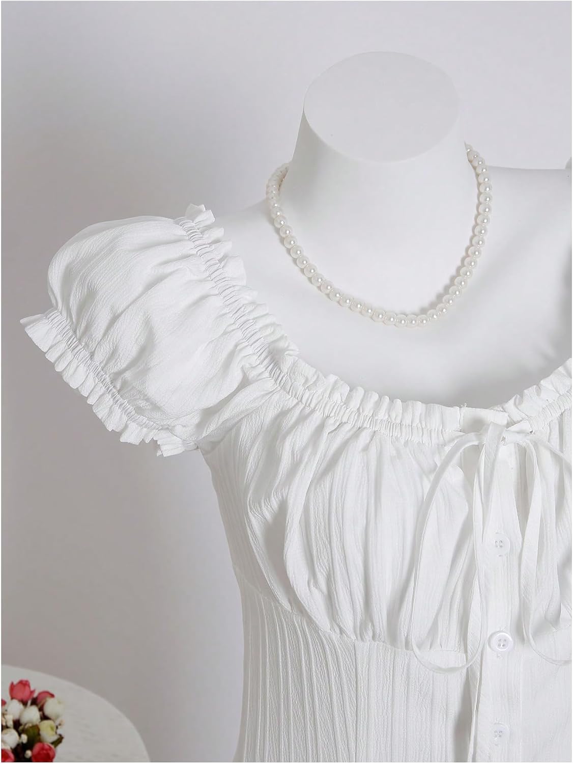 SOLY HUX Women's Frill Trim Button Down Shirts Tie Front Puff Sleeve Ruffle Blouse Tops - Image 3