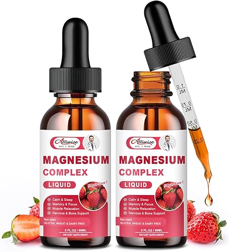 Miniatura 1 de 2 Pack Triple Magnesium Complex Liquid Drops Blend with Magnesium Glycinate 500mg, Malate and Taurate for Max Bio-Availability  High Absorption