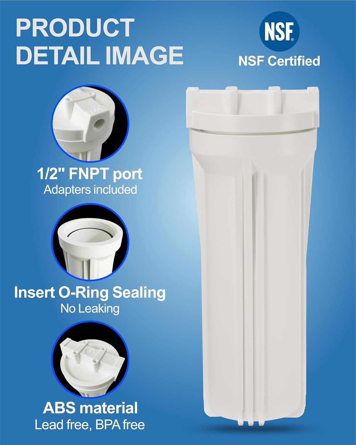 Under Sink Water Filtration System, NSF Certified Single Stage 10 x 2.5 Inch PP Water Sediment Filter 1/2" FNPT Inlet/Outlet BPA-Free Lead-Free