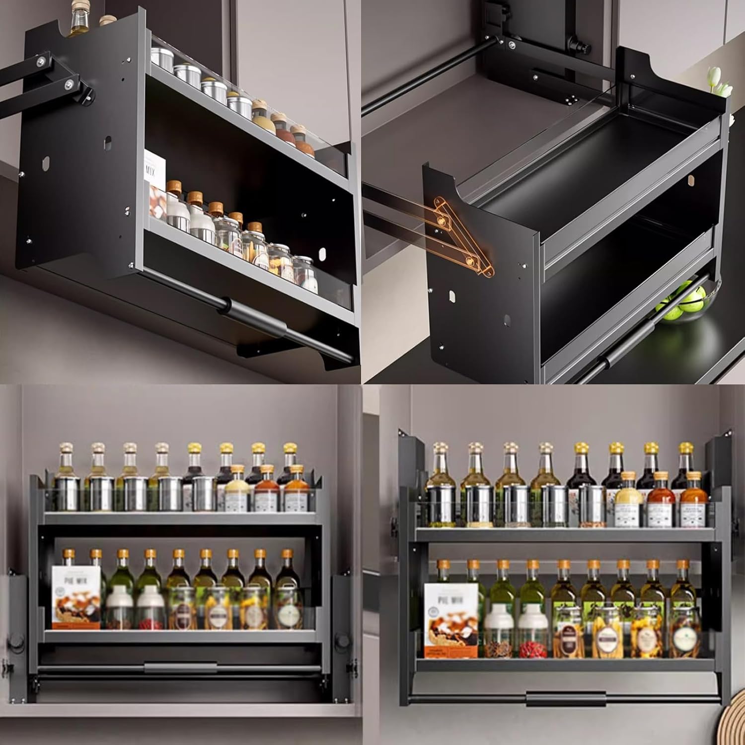 Space-Saving Pull Down Kitchen Cabinet Shelving System - Adjustable 450mm Upper Organizer Shelf for Easy Access in Kitchen & Cafe - Maximize Storage Efficiency