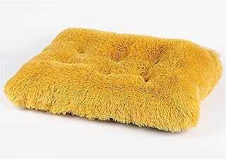 Liveinu Long Plush Calming Pet Bed Cuddler Pet Bed for Dogs and Cats Fluffy Faux Fur Dog Bed with Anti Slip Bottom Machine Washable Pet Sleep Bed Crate Mat Yellow 2XL