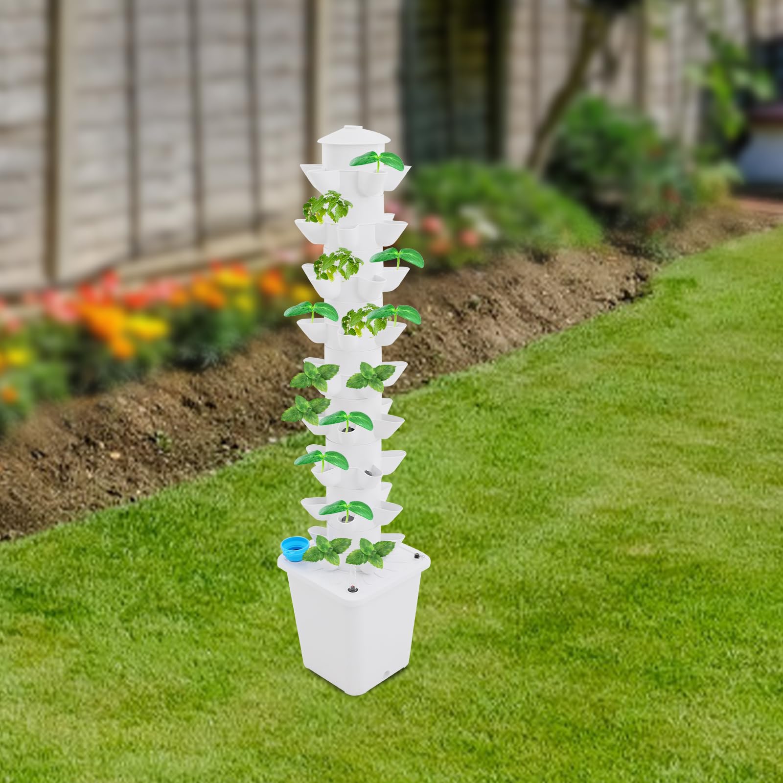 Hydroponic Tower Growing System, Hydroponik Turm Kit mit 10L Wassertank, 9 Etagen 45 Löcher Pflanzturm Hydroponisches Anzuchtsystem für Kräuter, Obst und Gemüse