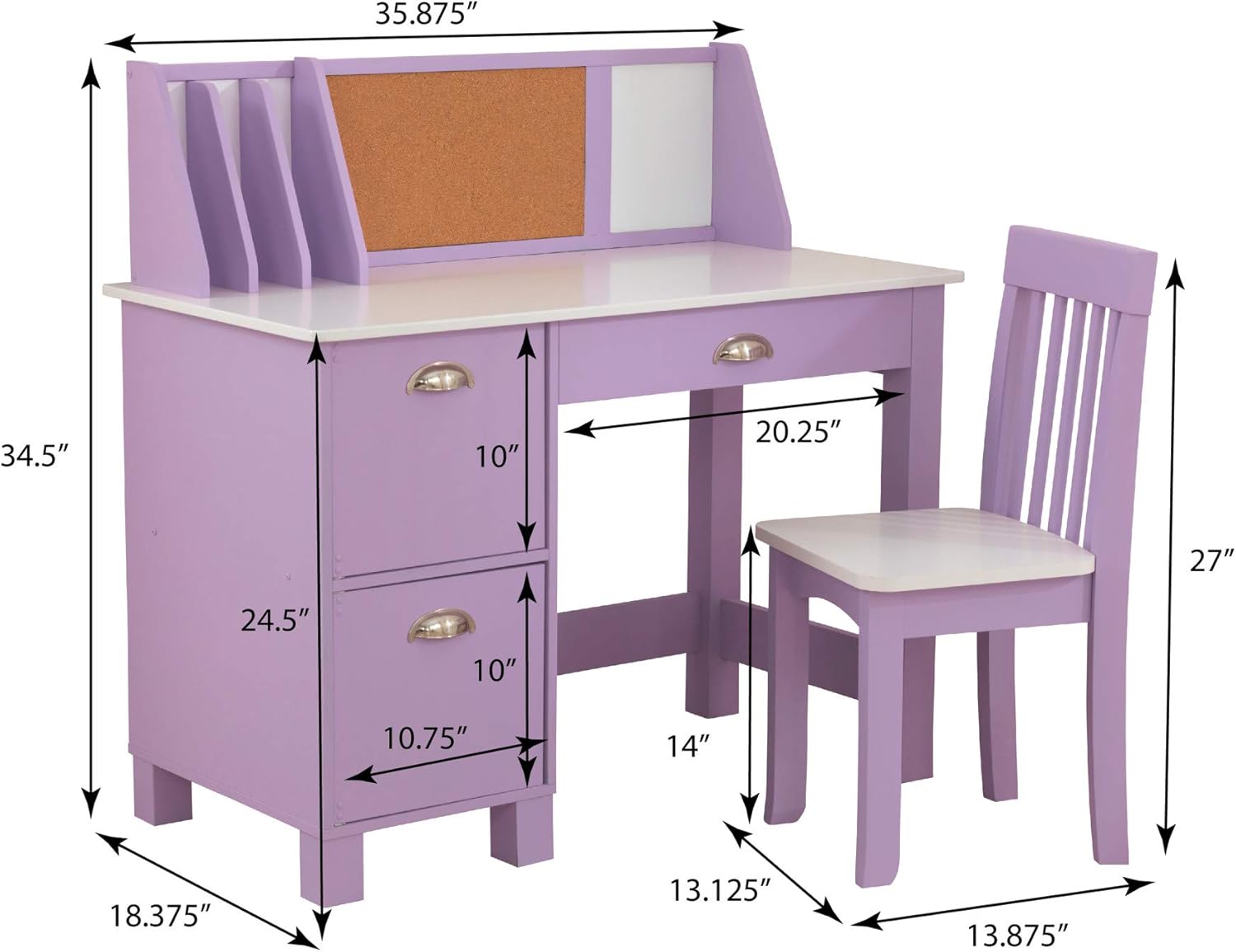 Best Promo KidKraft Study Desk with Chair - Lavender, Drawers, Extra Storage, Handles, Bulletin Board, Sturdy, Solid, Kid-Sized Study, Gift for Ages 5-10