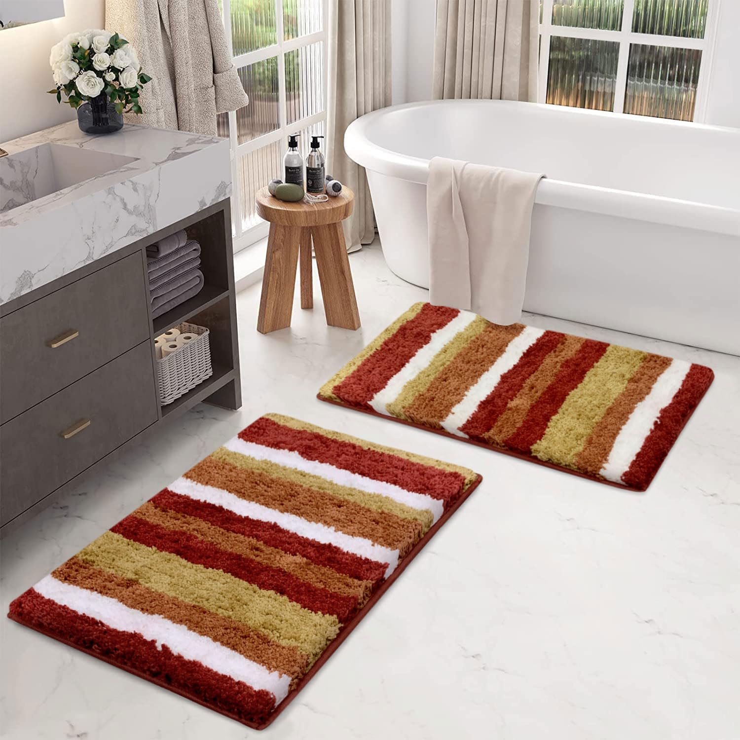 Luxe Home Bath Mat Super Soft Anti Skid Slip Water Soak Washable Italia Door Mats for Home, Bathroom Mat, Floor Mat, Kitchen Mat for Floor (40x60 cm, Cinnamon) Pack of 2-image-42
