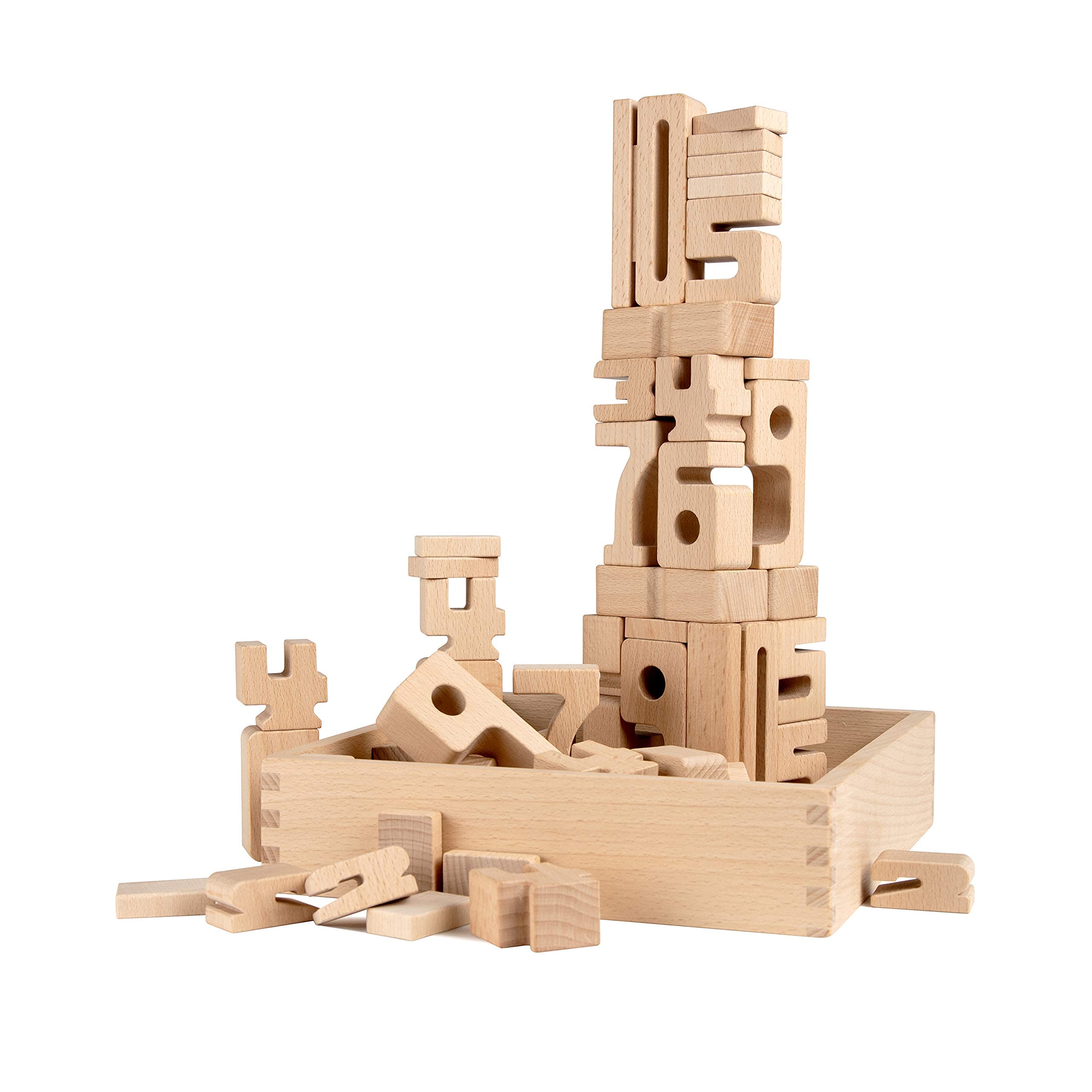 SumBlox Mini (Basic Set) - 80 Holz Bausteine aus massiver Buche - Premium Zahlenbausteine Montessori Spielzeug - Mit 80 Aktivitätskarten in Deutsch zur Förderung des spielerischen Lernens.