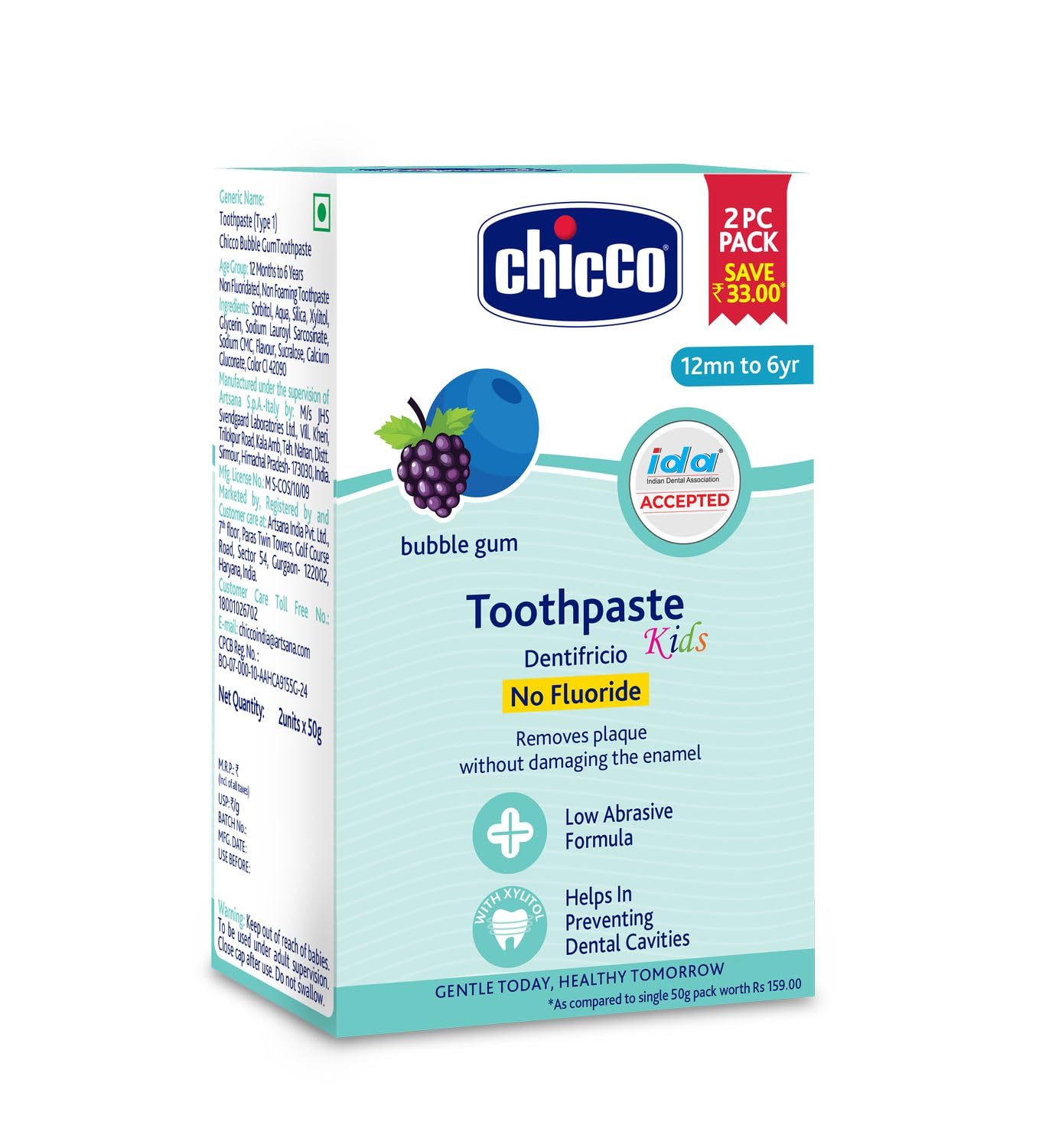 Chicco Toothpaste Bubble Gum 1-6Y 50g X 2pc No Fluoride-picture-12