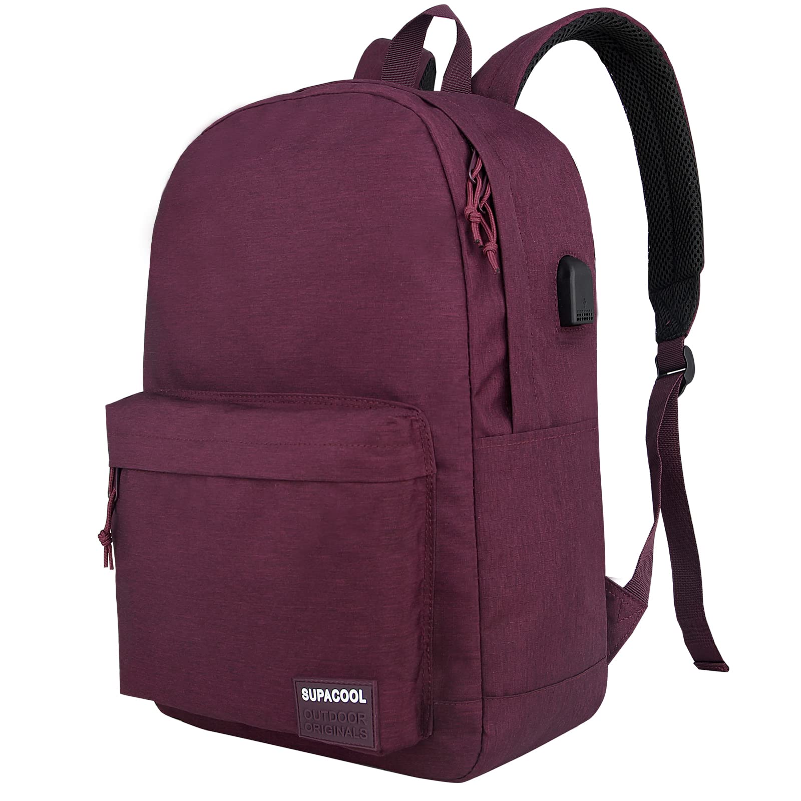 SUPACOOL Casual Laptop Backpack for Men and Women, Backpack for College, USB Charging Port, Lightweight Pack Back(Burgundy Red)