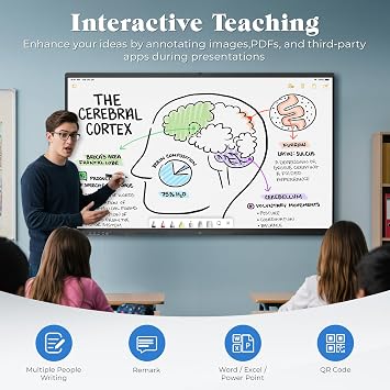 55 Inch Smart Board, 4K UHD Interactive Touchscreen Whiteboard, Android14 Wireless Smartboard for Classroom Home Office Studio