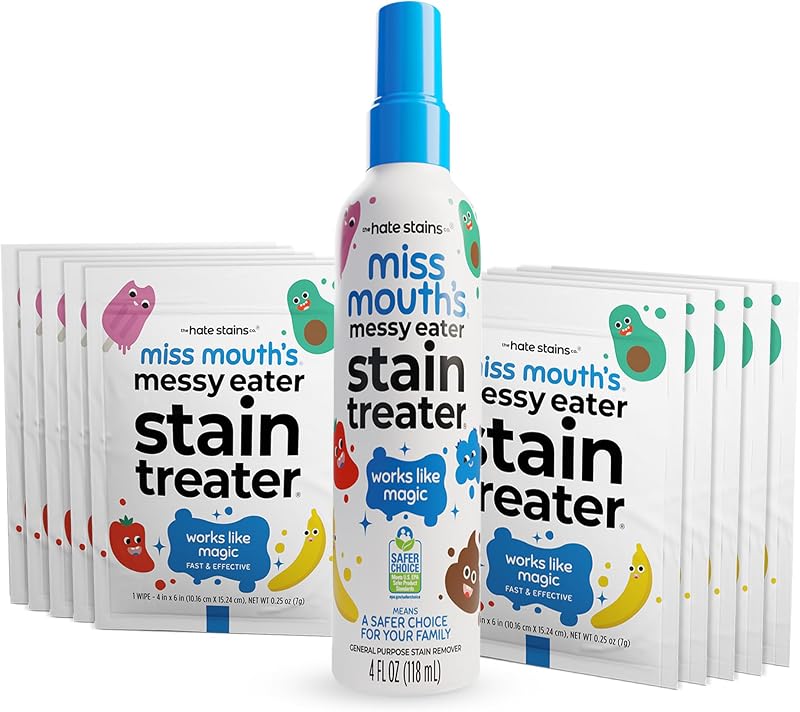 Miss Mouth's Messy Eater Stain Treater & Wipes Travel Kit | Convenient for Travel; Newborn & Baby Essentials; Cleans Off Food, Grease, Coffee; Use on Laundry, Underwear, Fabric