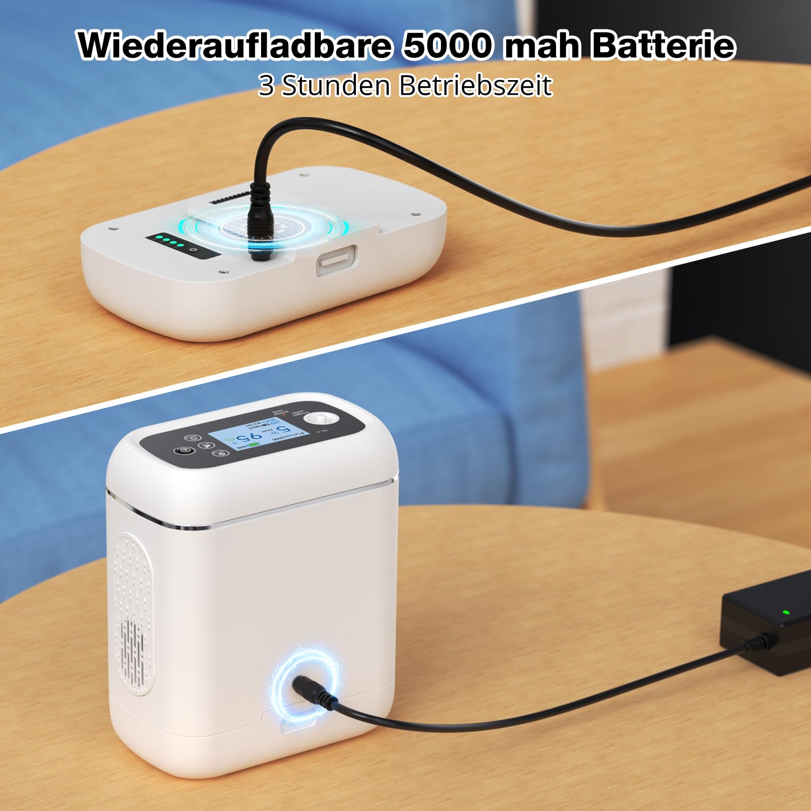 Mobil Sauerstoffkonzentrator mit Akku, Sauerstoffkonzentration 95 ± 3%, Tragbarer Sauerstoffgerät für Autos, Ausflüge und Reisen, mit Ai-Chip, Pulsmodus - Anleitung in Deutsch