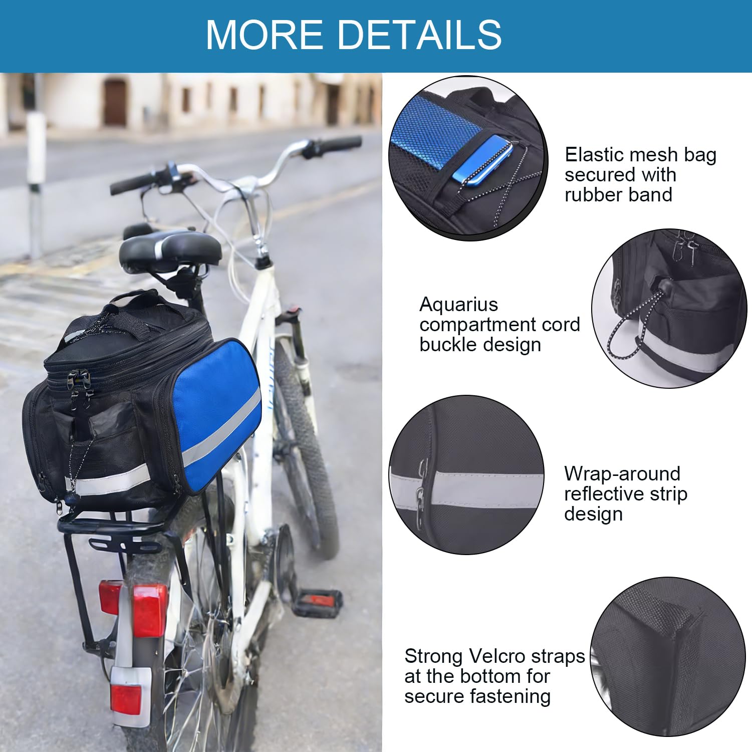 Borsa per portapacchi da bicicletta, 10-27 l, espandibile, impermeabile, in Oxford 600D, con parapioggia e tracolla, per e-bike, MTB e city bike (blu)