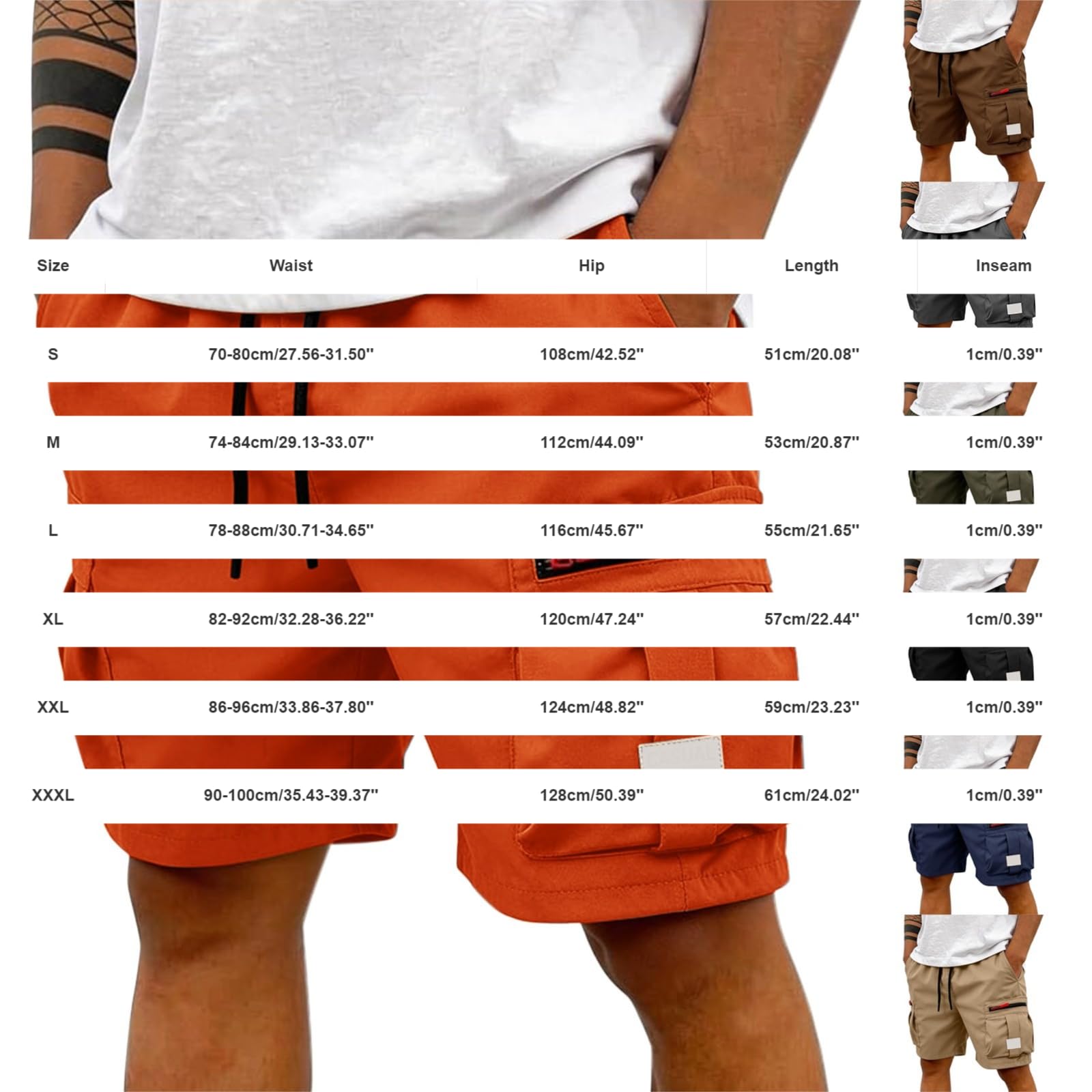 Pantaloncini cargo da uomo, lunghezza al ginocchio, tinta unita: pantaloni corti con tasche | Pratici