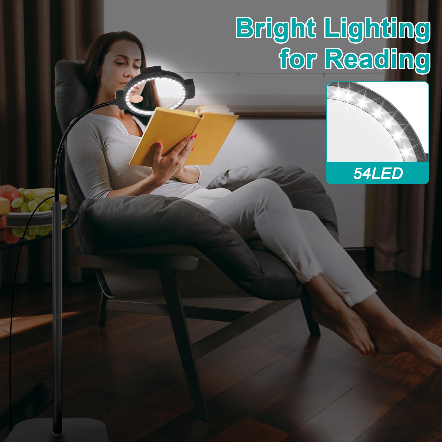 10 lupas 30X con iluminación y lámpara de pie, 54 LED regulable, 3 niveles, lupa de cuello de cisne 2 en 1 con iluminación para leer, coser, manualidades y trabajos de costura