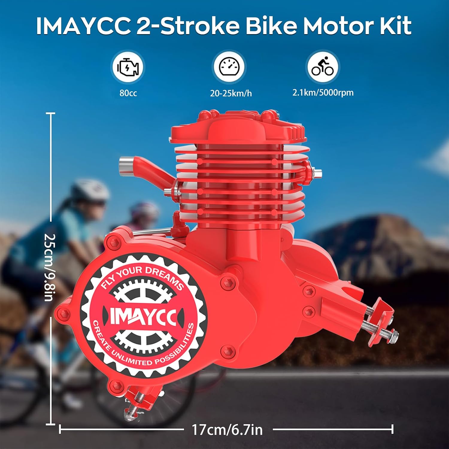 IMAYCC 80cc Bicycle Engine Kit 2 Stroke Motorized Bike Motor Conversion Kit Fit for 26-28" Bikes(80CC Red)