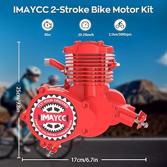 IMAYCC 80cc Bicycle Engine Kit 2 Stroke Motorized Bike Motor Conversion Kit Fit for 26-28 Bikes(80CC Red)