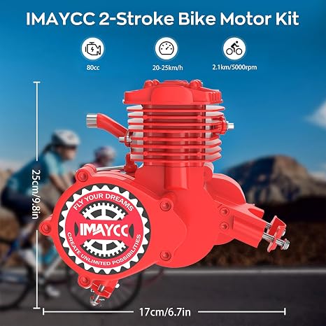 IMAYCC 80cc Bicycle Engine Kit 2 Stroke Motorized Bike Motor Conversion Kit Fit for 26-28 Bikes(80CC Red)