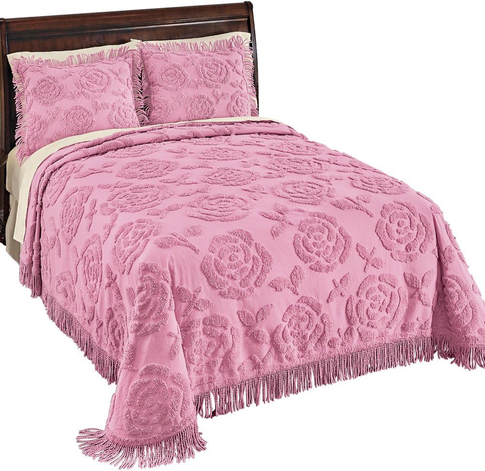 Collections Etc Rose Blossom Chenille Lightweight Bedspread