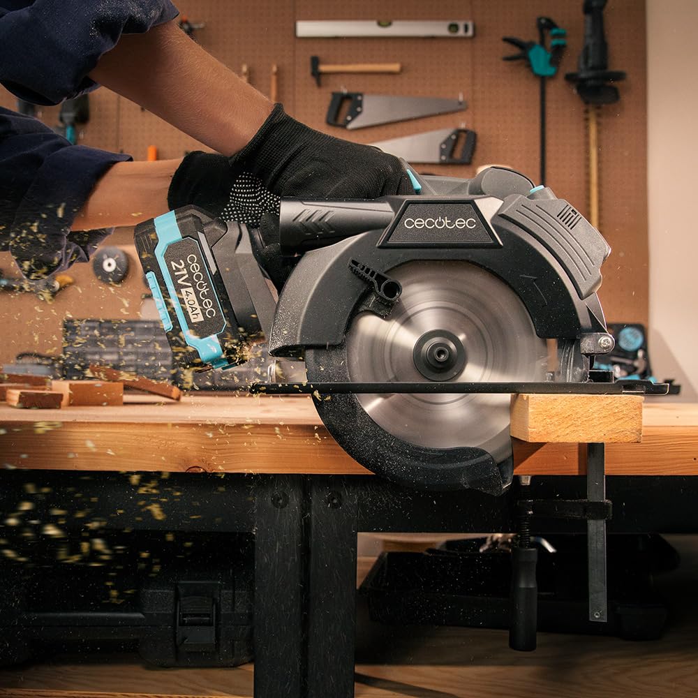Cecotec DirectPrecission 8000 Vision, sega circolare a batteria, 21 V, disco da 165 mm, motore brushless, guida laser e guida parallela, accessorio connettore aspirapolvere