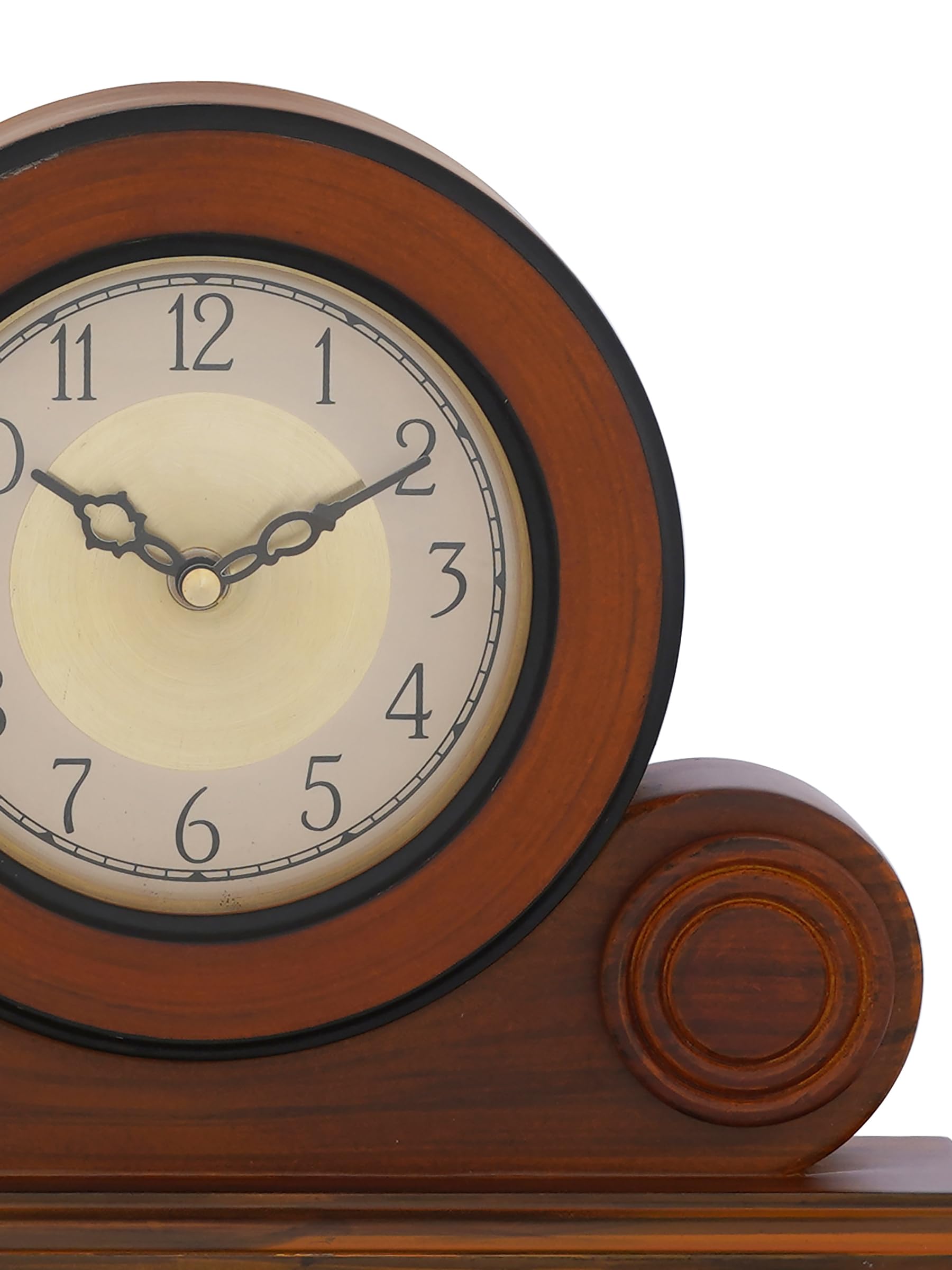 CHRONIKLE Beautiful Brown Color Wooden English Numbers Round Golden Color Dial Analog Table Clock for Office Desk Home Living Study Room Gifts (Size: 22 x 7 x 32 CM | Weight: 1275 Gram) — Amazon image 4