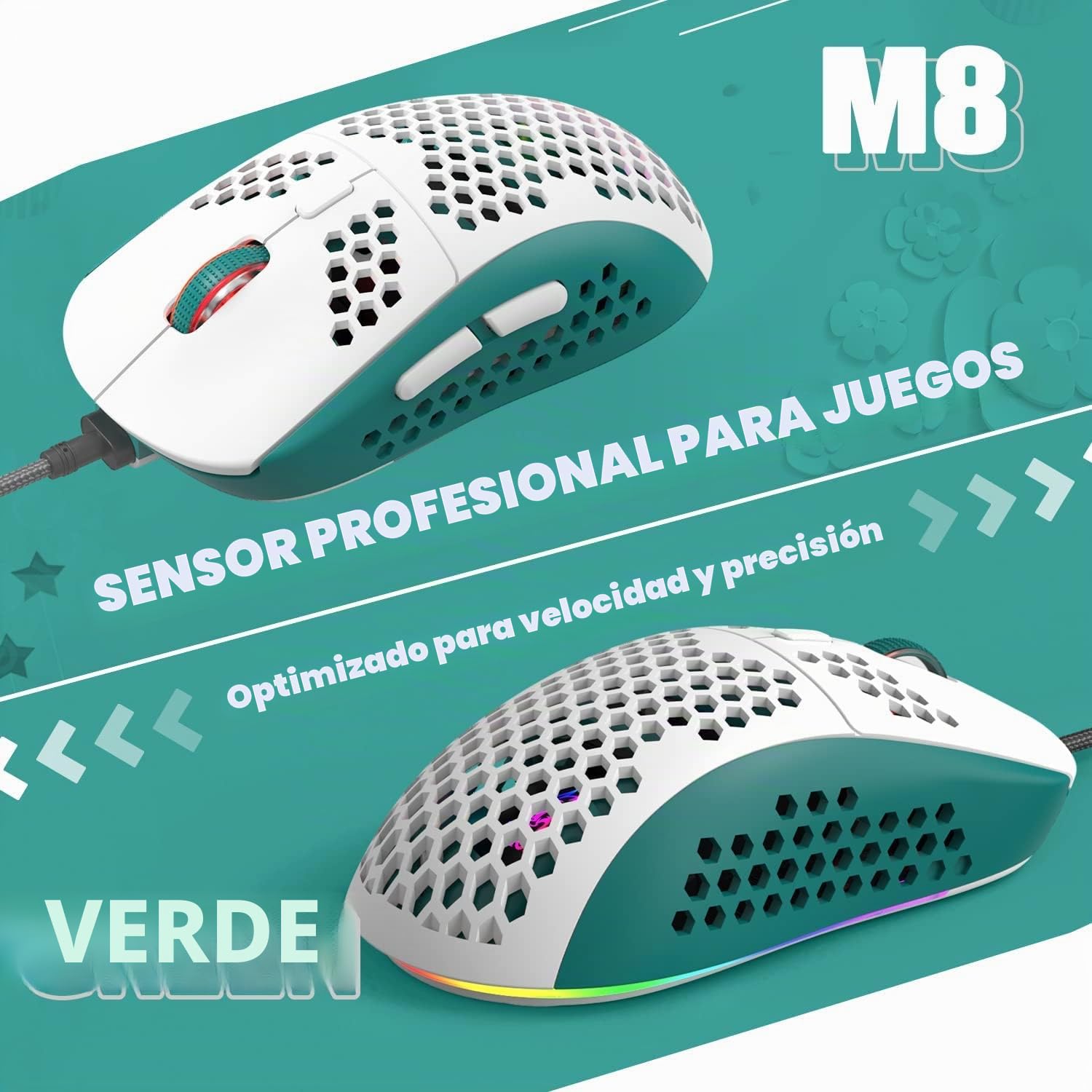 YINDIAO T8 60% RGB Juego de Teclado y Mouse para Juegos+Cable USB C en Espiral,Teclado Mecánico con Cable,US Layout,Compacto TKL de 68 Teclas,Mouse de Nido de Abeja,hasta 6400 dpi,para PC PS5,Verde