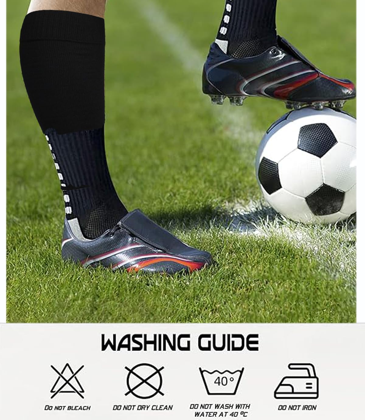 1 Set Soccer Grip Socks,Shin Guard Sleeves for Football Basketball for Men and Women Black/White One Size - Image 6