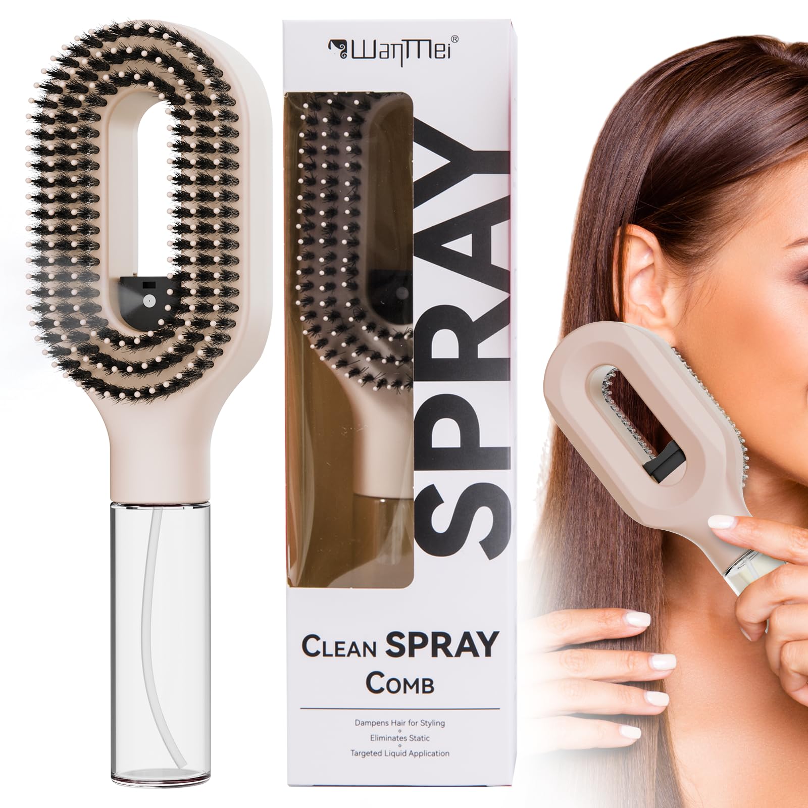 Curl Refresh - Cepillo desenredante con spray de niebla fina, antirotura y control del encrespamiento para cabello rizado, peinado húmedo o seco, apto para viajes (1, caqui)