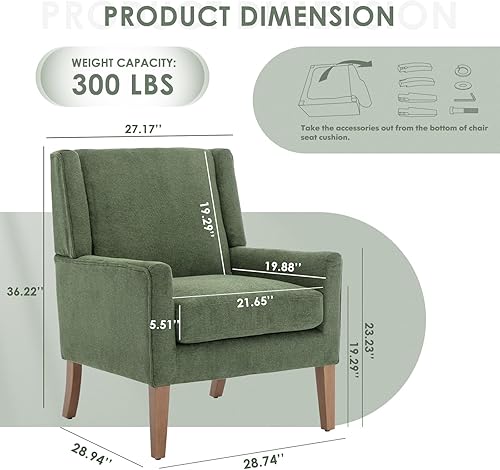 Miniatura 2 de COLAMY Silla moderna de ala para sala de estar, sillón tapizado de tela, sofá individual con asiento de salón y patas de madera para