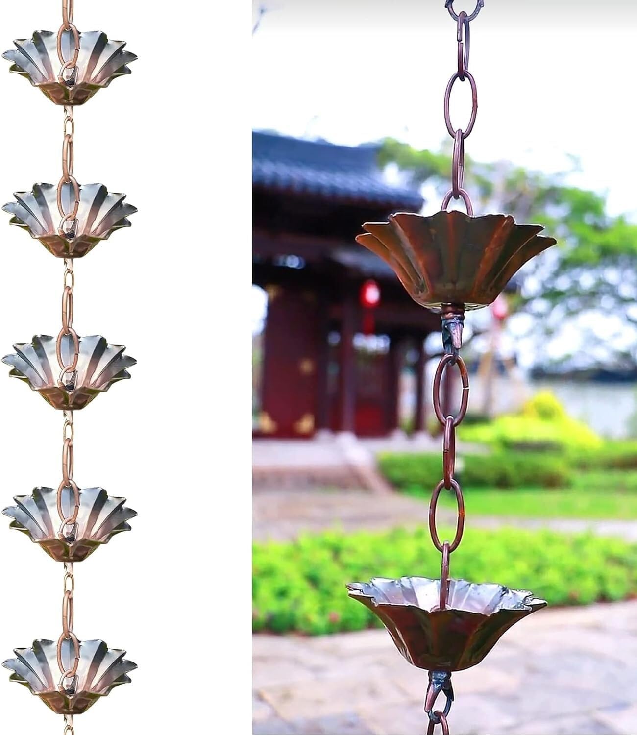 Rain Chain Rain Diverter Chain for Gutters and Downspouts, Garden Decorative Rain Catcher Chain(Style1,260cm (8.5ft))