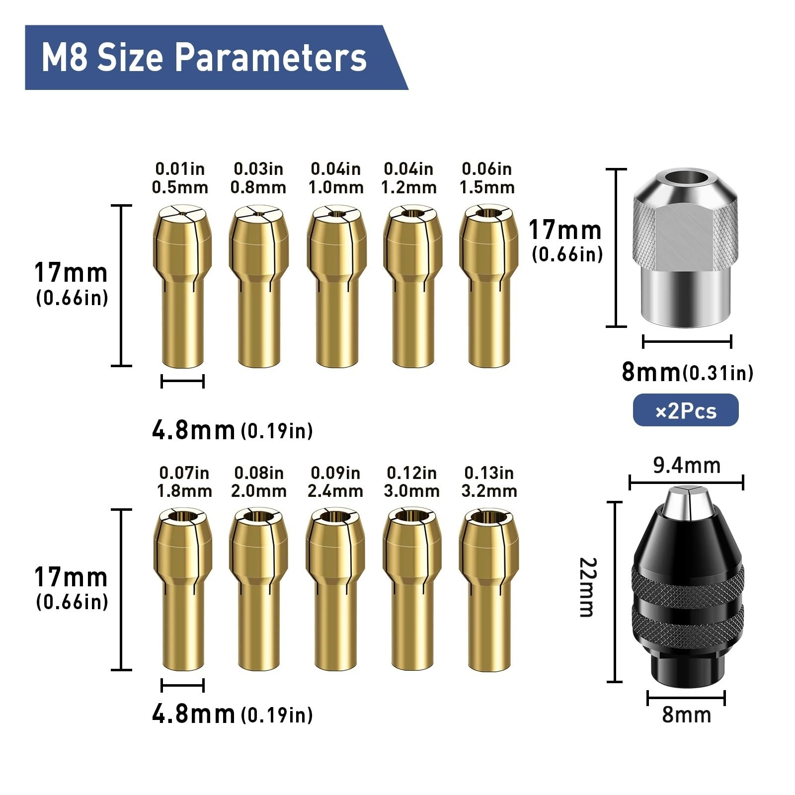 Portabrocas sin llave de 1/32 "a 1/8", repuesto 4486 y 4485, herramienta rotativa de vástago, Kit adaptador de cambio rápido Compatible | B