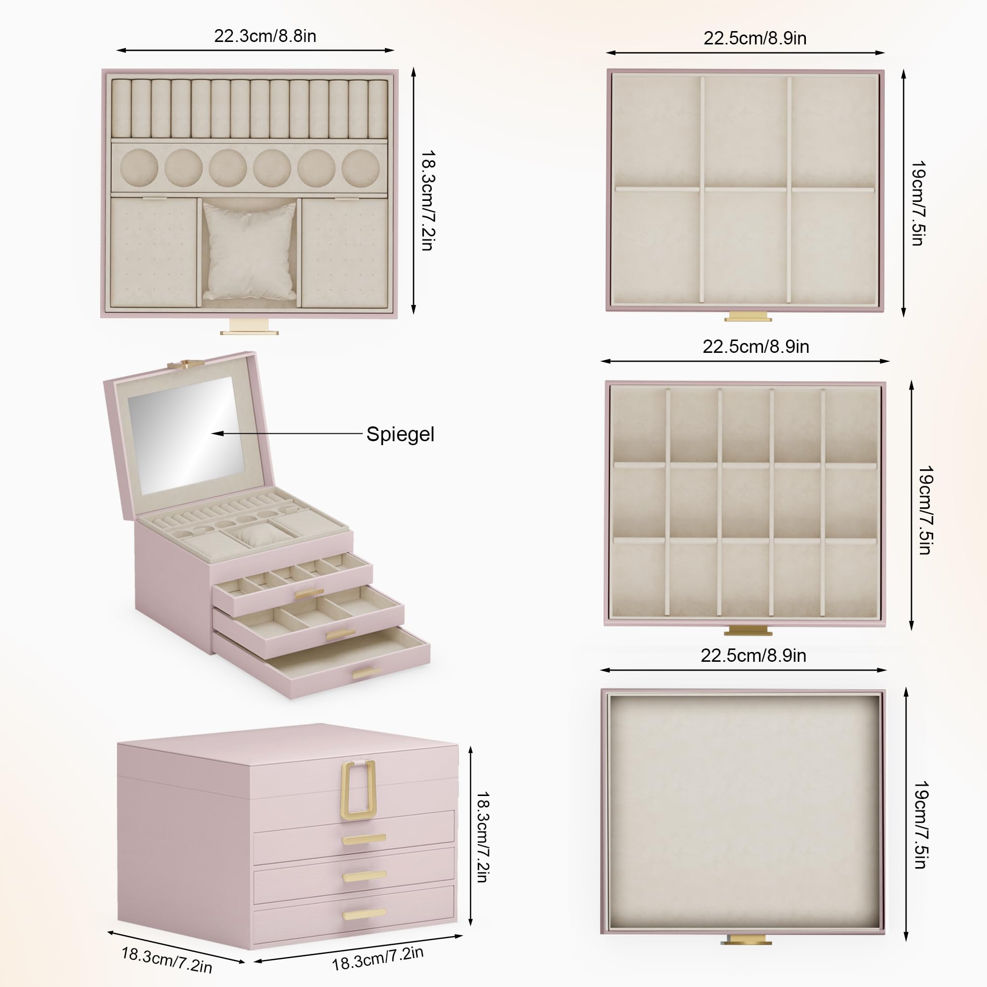 ADEL DREAM Portagioie a 4 livelli con chiusura grande portagioielli per donne figlie e amici per compleanni e vacanze rosa