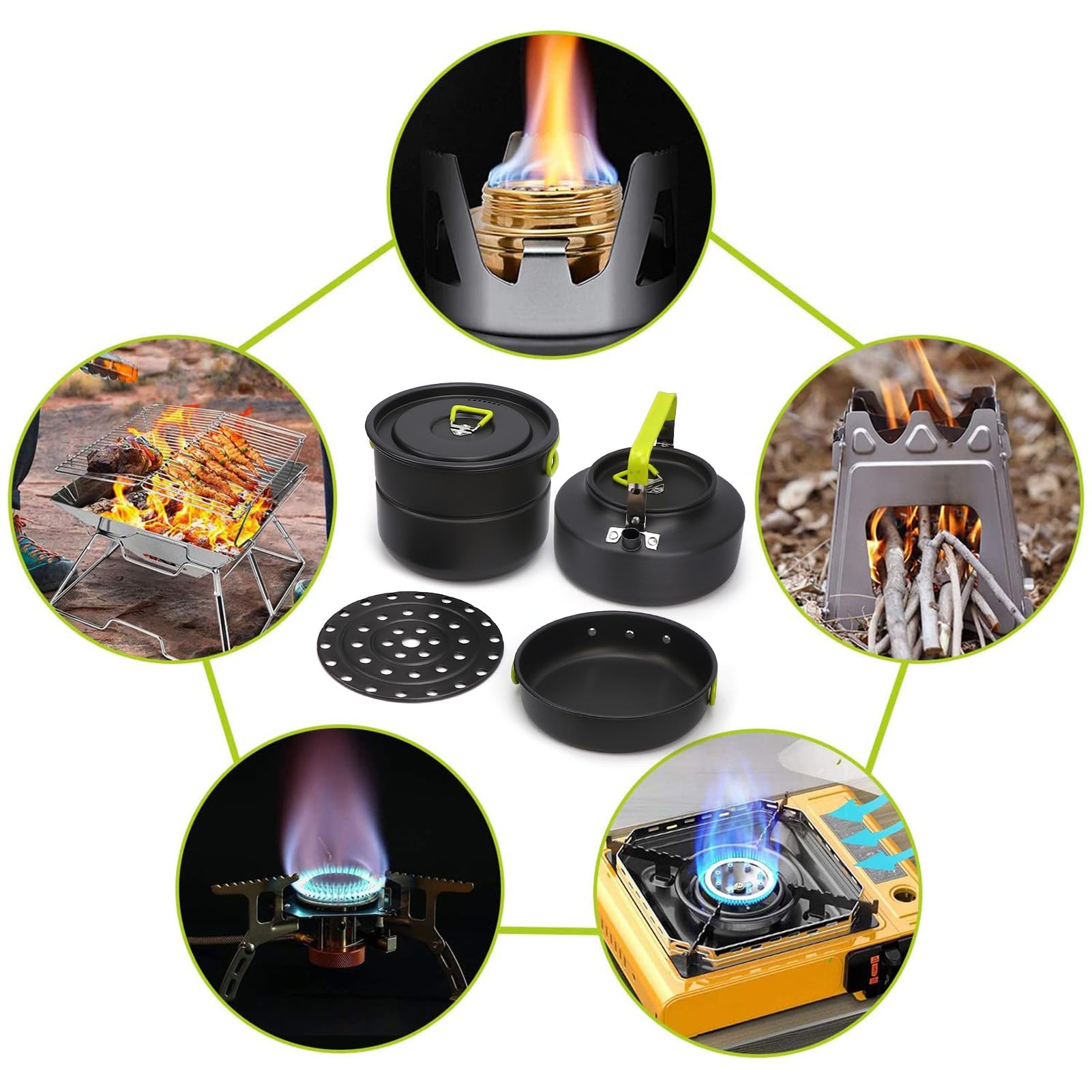 Juego de Utensilios de Cocina para Acampar con Diseño Apilable