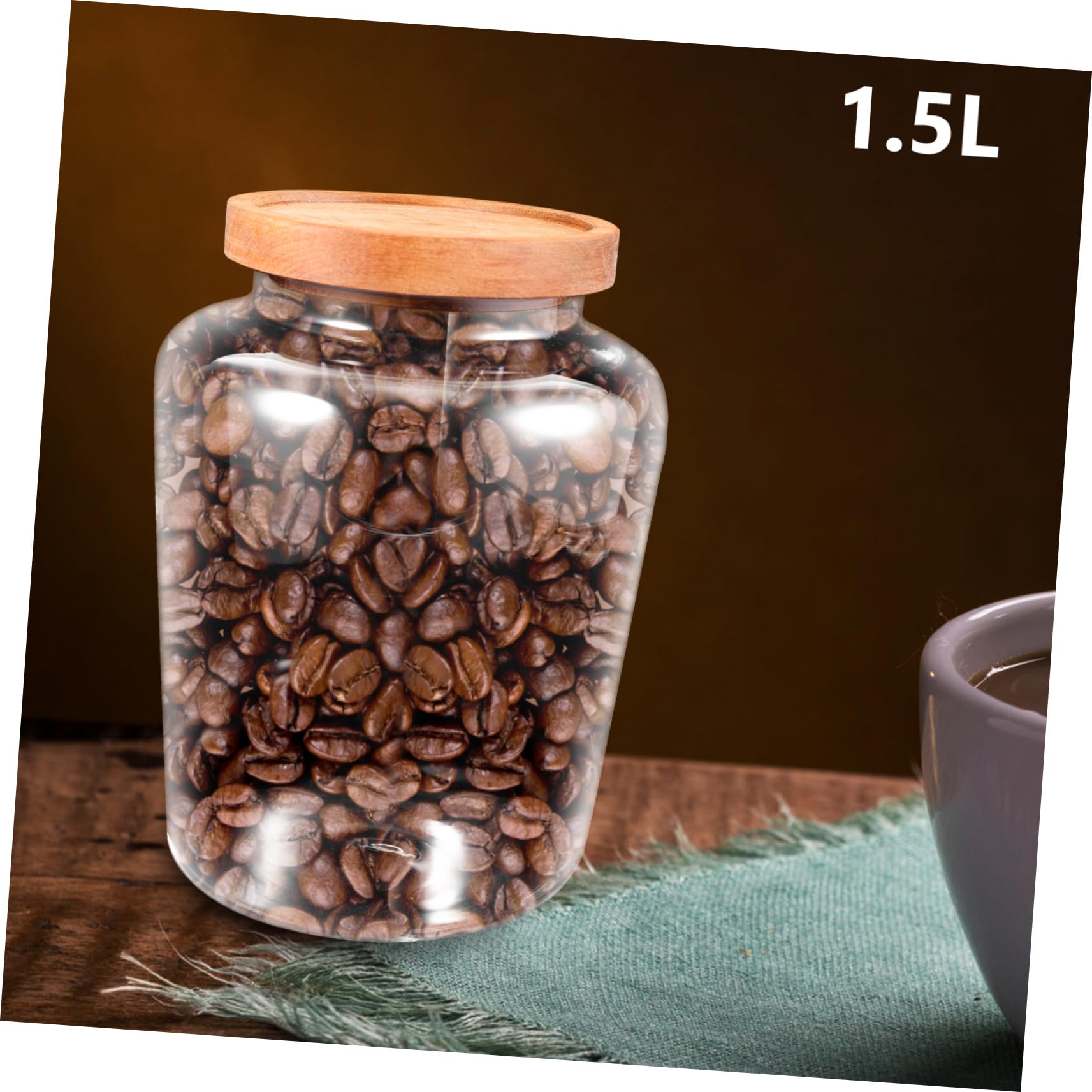 Tarro para Almacenar Alimentos de Vidrio de 1.5l Tapa de Madera Sellada Herméticamente para Conservar Alimentos Frescos Hogar