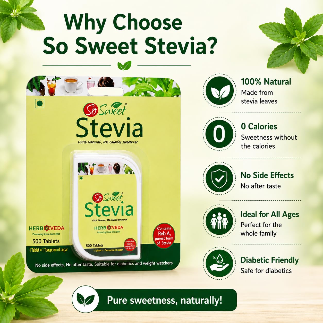 So Sweet Stevia 500 Tablet Dispenser 100% Natural Sweetener - Sugarfree 4