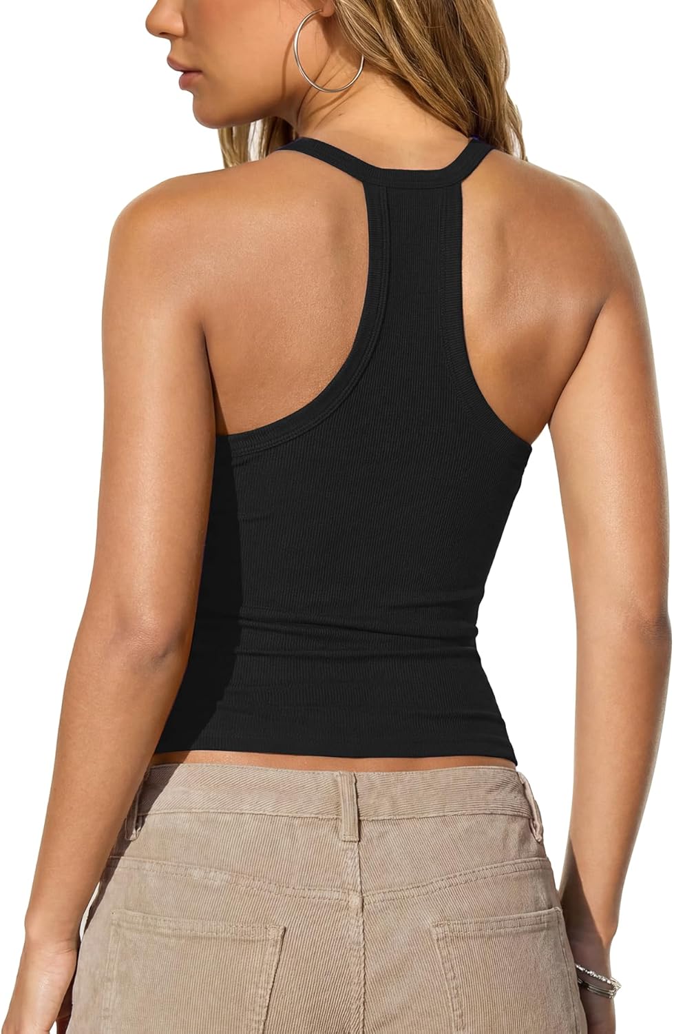 Darong Women's V Neck Tank Tops with Built-in Bra Racerback Basic Summer Camisole Ribbed Slim Fit Sleeveless Shirts - Image 2