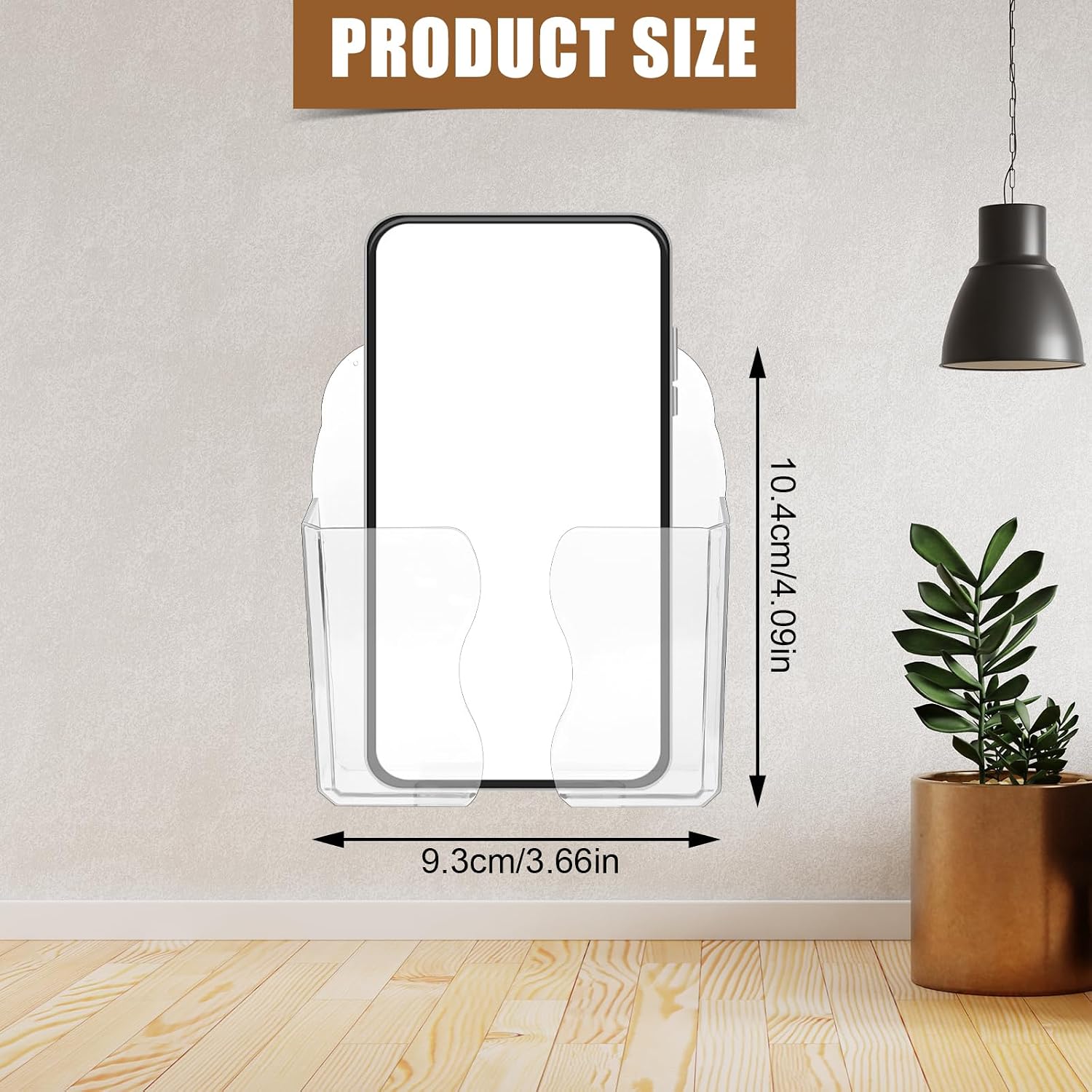 2pcs Wall Mount Phone Holders, Clear Plastic Self Adhesive With Charging Hole Shelf Stand, Bedside Smartphone Stand Cradle, Cell Mobile Phone Accessories for iPhone and Android (Glacier White)
